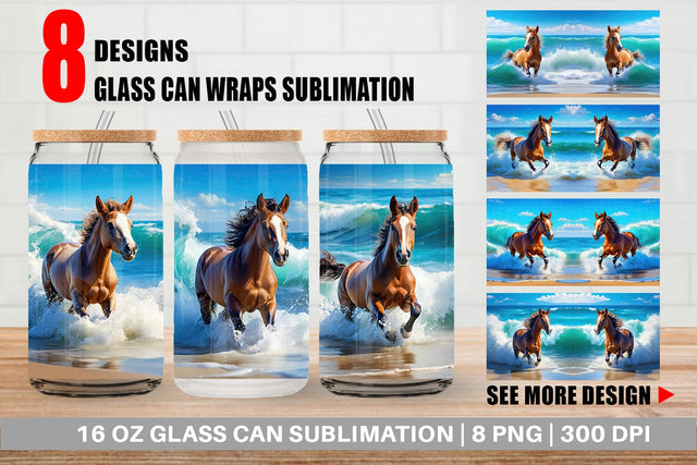 Glass Can Horse Running on Beach Sublimation artnoy 