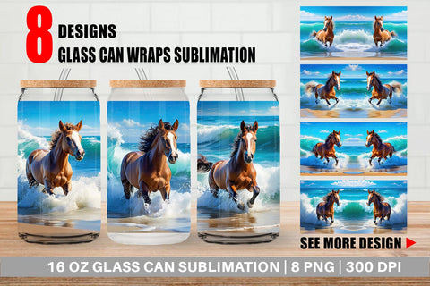 Glass Can Horse Running on Beach Sublimation artnoy 