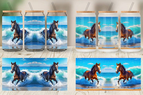 Glass Can Horse Running on Beach Sublimation artnoy 
