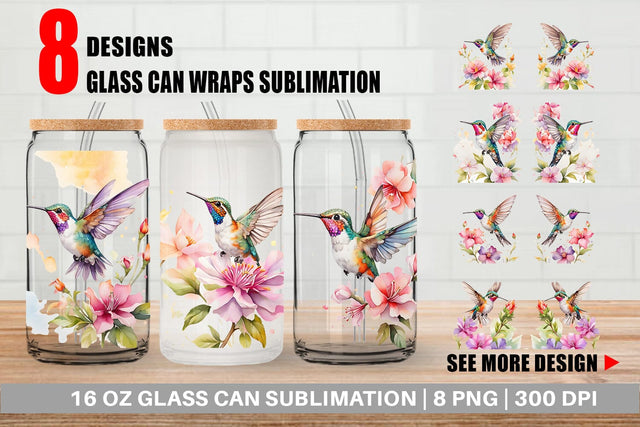Glass Can Hummingbird Summer Sublimation artnoy 