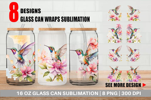 Glass Can Hummingbird Summer Sublimation artnoy 