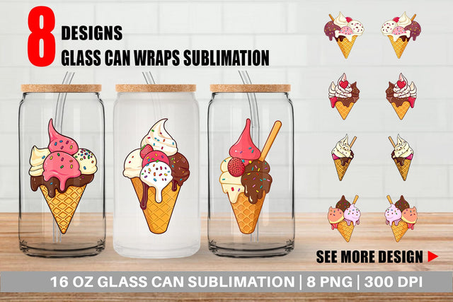 Glass Can Ice Cream Cone Sublimation artnoy 