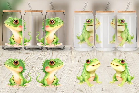 Glass Can Iguana Wildlife Sublimation artnoy 