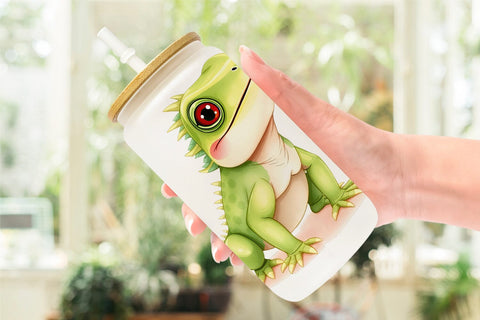 Glass Can Iguana Wildlife Sublimation artnoy 