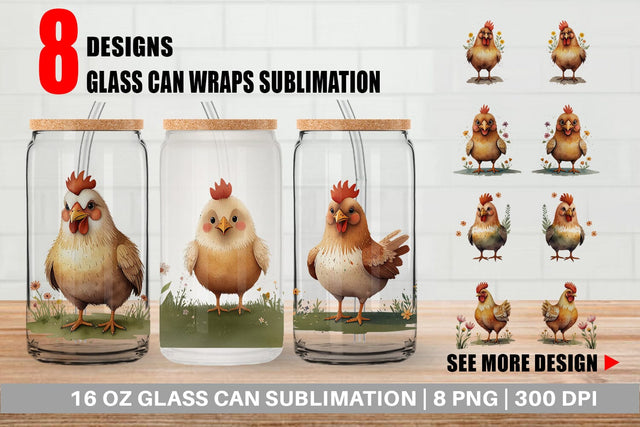 Glass Can Illustration Chicken Sublimation artnoy 