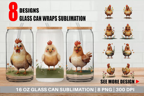 Glass Can Illustration Chicken Sublimation artnoy 