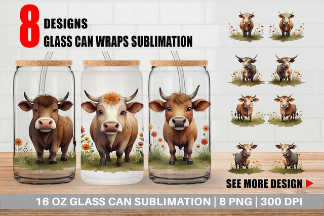 Glass Can Illustration Cow Sublimation artnoy 