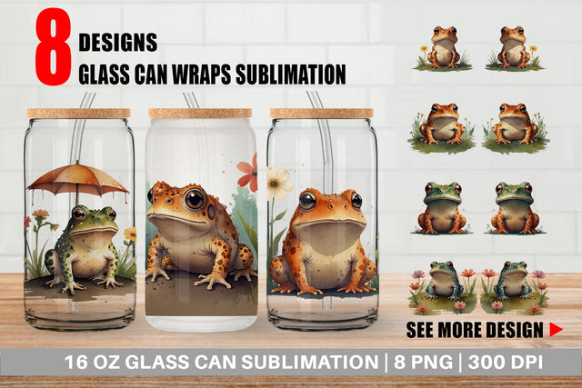 Glass Can Illustration Frog Sublimation artnoy 