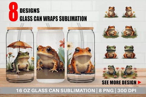Glass Can Illustration Frog Sublimation artnoy 