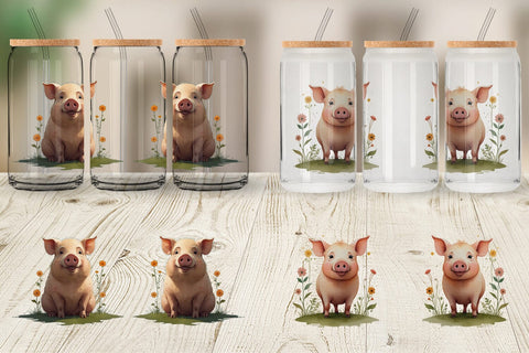 Glass Can Illustration Pig Sublimation artnoy 