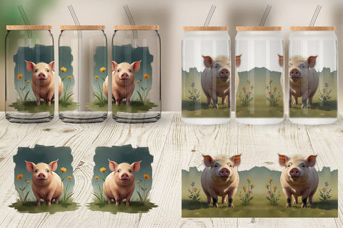 Glass Can Illustration Pig Sublimation artnoy 