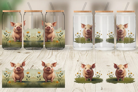 Glass Can Illustration Pig Sublimation artnoy 