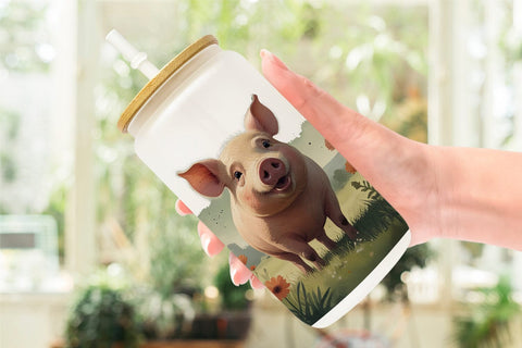 Glass Can Illustration Pig Sublimation artnoy 