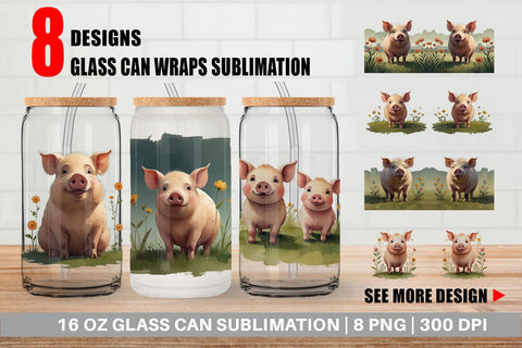 Glass Can Illustration Pig Sublimation artnoy 