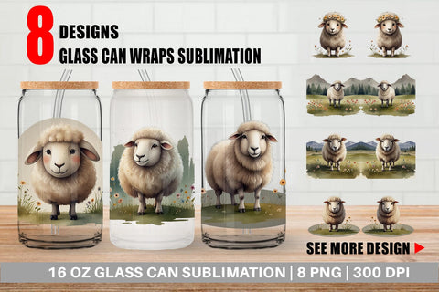 Glass Can Illustration Sheep Sublimation artnoy 