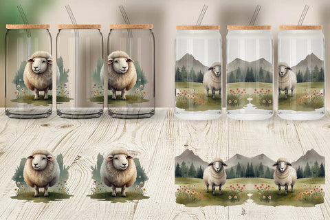 Glass Can Illustration Sheep Sublimation artnoy 