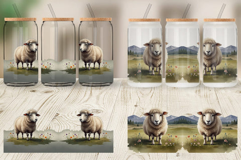 Glass Can Illustration Sheep Sublimation artnoy 
