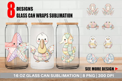 Glass Can Innocent Beach Patchwork Watercolor Sublimation artnoy 