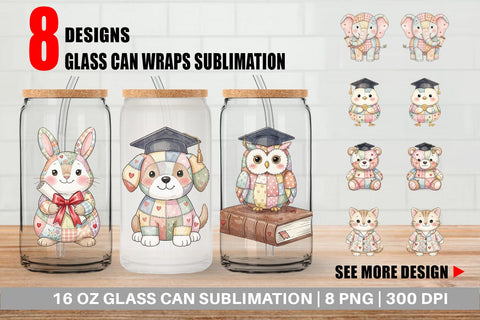 Glass Can Innocent Graduation Patchwork Watercolor Sublimation artnoy 