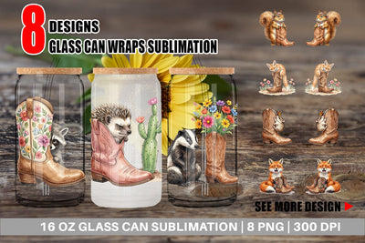 Glass Can Introvert Desert Animal Watercolor Sublimation artnoy 