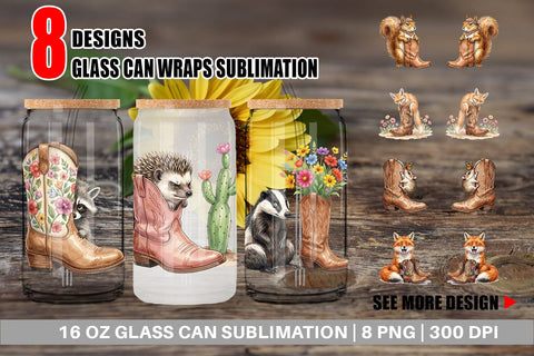 Glass Can Introvert Desert Animal Watercolor Sublimation artnoy 