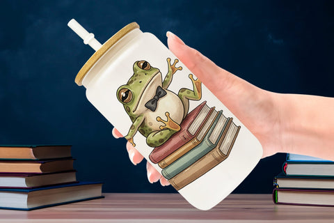 Glass Can Introvert Frog Dark Academia Watercolor Sublimation artnoy 