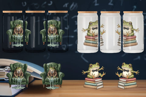 Glass Can Introvert Frog Dark Academia Watercolor Sublimation artnoy 