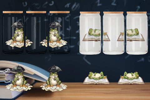 Glass Can Introvert Frog Dark Academia Watercolor Sublimation artnoy 