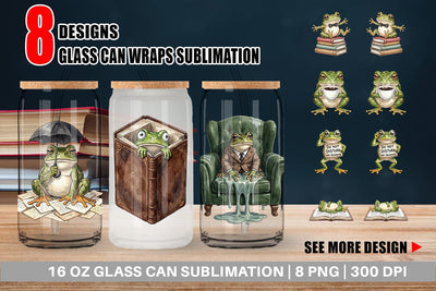Glass Can Introvert Frog Dark Academia Watercolor Sublimation artnoy 