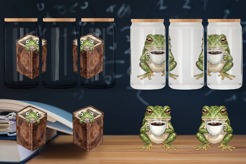 Glass Can Introvert Frog Dark Academia Watercolor Sublimation artnoy 