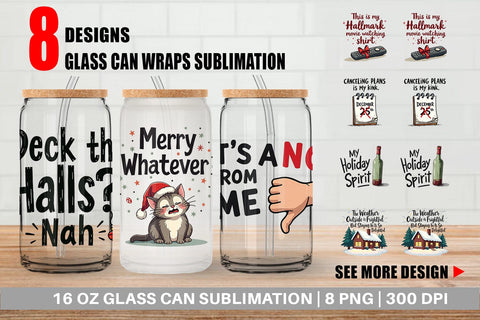 Glass Can Introvert's Grumpy Christmas Sublimation artnoy 