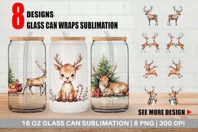 Glass Can Jolly Reindeer Sublimation artnoy 