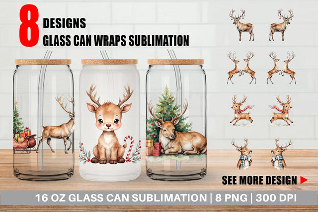 Glass Can Jolly Reindeer Sublimation artnoy 