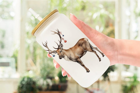Glass Can Jolly Reindeer Sublimation artnoy 