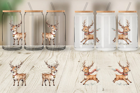 Glass Can Jolly Reindeer Sublimation artnoy 