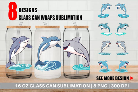 Glass Can Jumping Dolphin Sublimation artnoy 