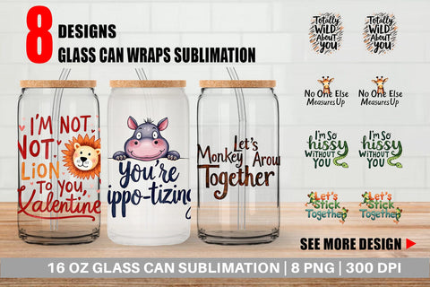 Glass Can Jungle Giggles Funny Animal Valentine Puns Sublimation artnoy 