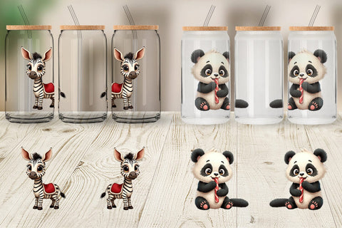 Glass Can Jungle Jingle Safari Vintage Christmas Animals Sublimation artnoy 