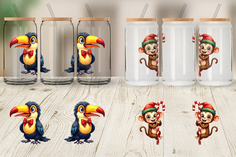 Glass Can Jungle Jingle Safari Vintage Christmas Animals Sublimation artnoy 