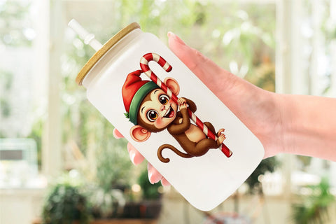 Glass Can Jungle Jingle Safari Vintage Christmas Animals Sublimation artnoy 