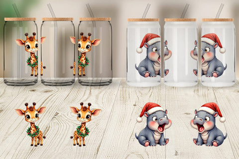 Glass Can Jungle Jingle Safari Vintage Christmas Animals Sublimation artnoy 