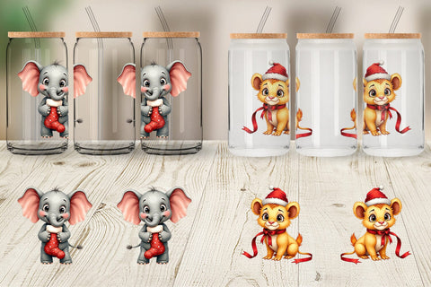 Glass Can Jungle Jingle Safari Vintage Christmas Animals Sublimation artnoy 