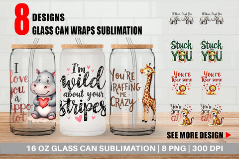 Glass Can Jungle Sweethearts Baby Animal Valentine Puns Sublimation artnoy 