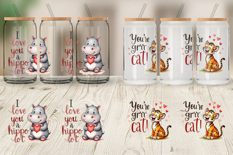 Glass Can Jungle Sweethearts Baby Animal Valentine Puns Sublimation artnoy 
