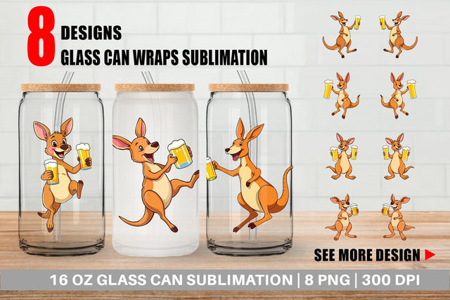 Glass Can Kangaroo Beer Day Sublimation artnoy 