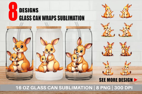 Glass Can Kangaroo Mother's Day Sublimation artnoy 