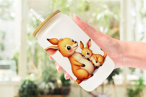 Glass Can Kangaroo Mother's Day Sublimation artnoy 