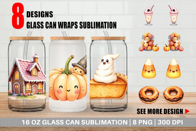 Glass Can Kawaii Halloween Sweets Sublimation artnoy 