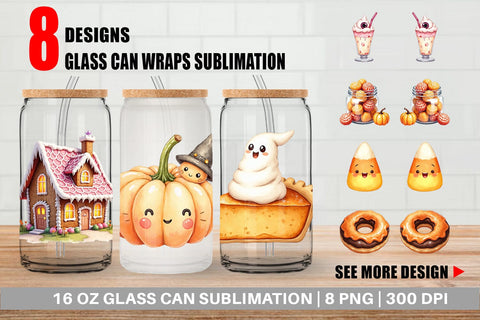 Glass Can Kawaii Halloween Sweets Sublimation artnoy 
