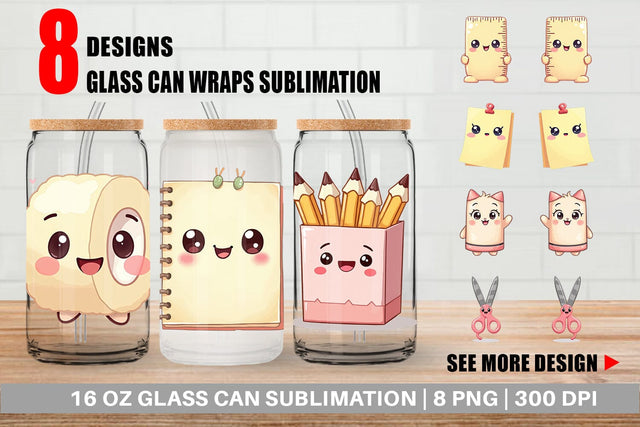 Glass Can Kawaii Stationery Sublimation artnoy 